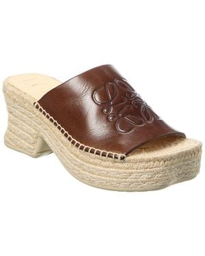 Loewe Dnu Pricing Petal Leather Espadrille Platform Sandal - Brown