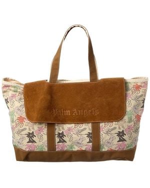 Palm Angels Allover Palmity Classic Canvas & Suede Tote - Brown
