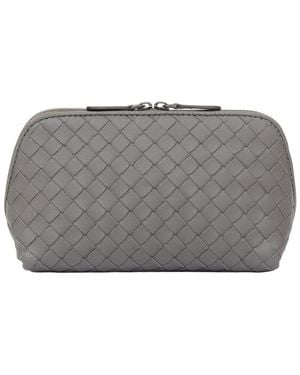 Bottega Veneta Intrecciato Leather Travel Vanity Cosmetic Pouch (Authentic Pre-Loved) - Grey