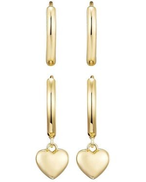 Adornia 14K Plated Heart Huggie Earrings Set - Metallic