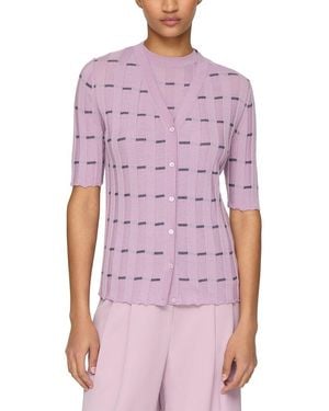 Lafayette 148 New York Plaited Ribbed Stripe Cashmere Cardigan - Purple
