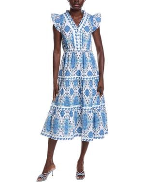 Sail To Sable Cinched Waist Flutter Midi Dress - Blue