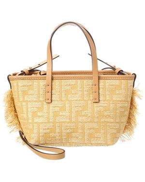 Fendi Roll Mini Ff Raffia & Leather Tote - Metallic