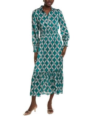 Tahari Half Placket Chain Print Maxi Dress - Green