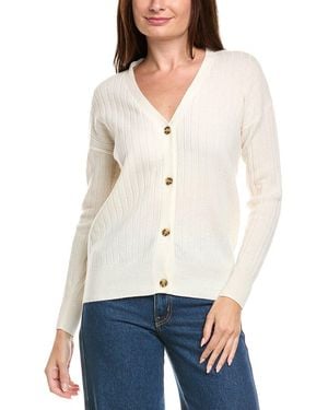 Kier + J Kier + J Ribbed V-Neck Wool & Cashmere-Blend Cardigan - White
