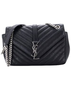 Saint Laurent Matelasse Chevron Leather Classic Monogram Slouchy Envelope Satchel Medium (Authentic Pre-Loved) - Black