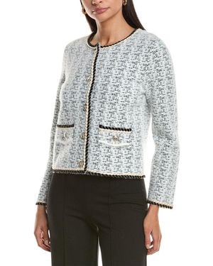 MILLY Braided Wool-Blend Knit Cardigan - Gray