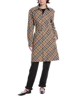 Burberry Check Wool-Blend Trench Coat - Natural