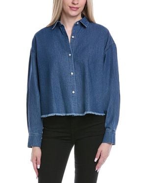 7 For All Mankind Cropped Button-Down Shirt - Blue