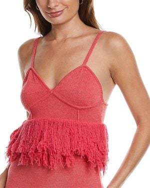 JoosTricot Fringe Linen-Blend Tank - Red