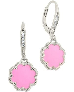 Sterling Forever Rose Petal Short Drop Earrings - Pink