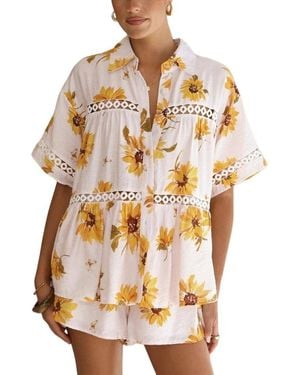 Esea 2Pc Linen-Blend Shirt & Short Set - Metallic