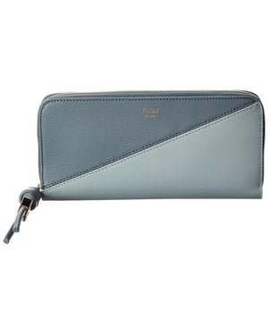 Fendi Ff Diamonds Zipper Around Large Leather Wallet - Gray