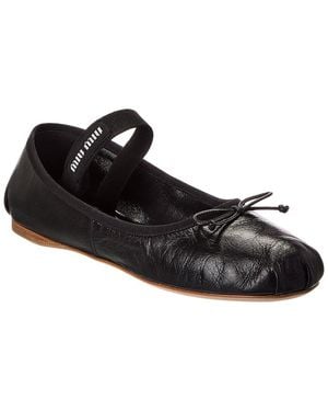 Miu Miu Logo Leather Ballerina Flat - Black