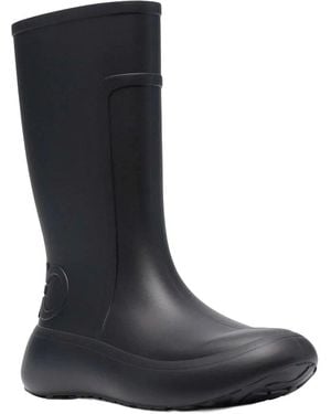 Ferragamo Gancini Debossed Fabric Rain Boot - Black