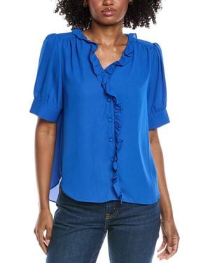 Cece Puff Sleeve Ruffle Top - Blue