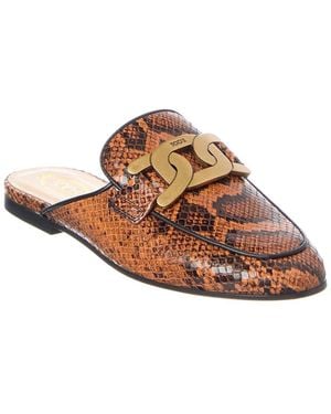 Tod's Snake-Embossed Leather Mule - Brown