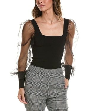 Autumn Cashmere Sheer Sleeve Top - Black