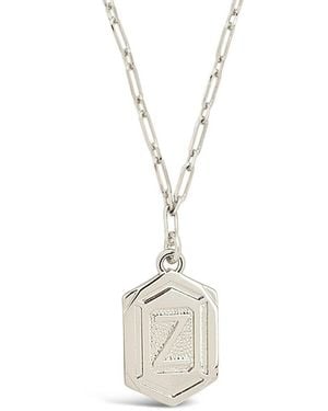 Sterling Forever Rhodium Plated Hexagon Tag Initial Pendant Necklace (A-Z) - White