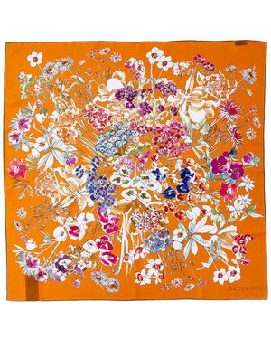 Gucci Floral Silk Scarf - Orange