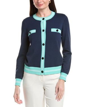 St. John Low Crewneck Cardigan - Blue