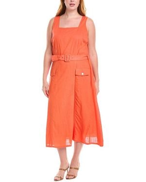 Tahari Plus Linen-Blend Midi Dress - Orange