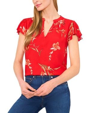 Cece V-Neck Shirred Flutter Sleeve Blouse