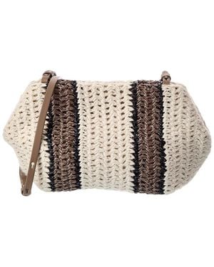 Brunello Cucinelli Leather-Trim Shoulder Bag - Brown