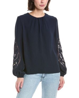 Tahari Embroidered Sleeve Blouse - Blue