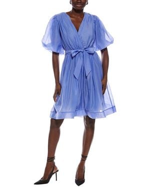 Nancy Yang Short Sleeves A-Line Dress - Blue