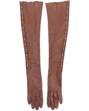 Gucci Studs Leather Opera Gloves (Authentic Pre-Loved) - Brown