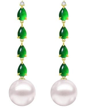 Nina Zhou Jewelry 14K 3.70 Ct. Tw. Diamond & Jadeite & 12-13Mm Pearl Drop Earrings - Pink