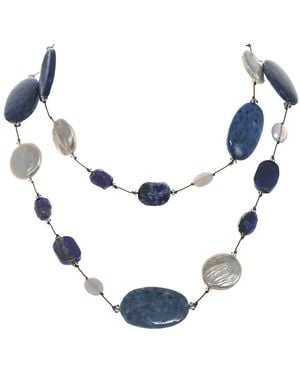 Margo Morrison Lapis Combo, & Chalcedony & Pearl Necklace - Blue