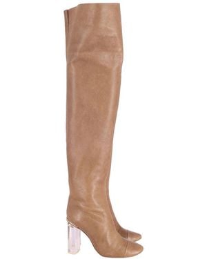 Chloé Leather Clear Heel Over-The-Knee Boot (Authentic Pre-Loved) - Brown