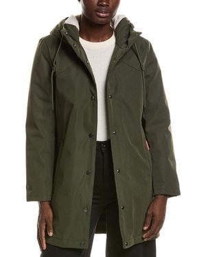 HUNTER Billie Canvas Mid Length Hooded Rain Jacket - Green