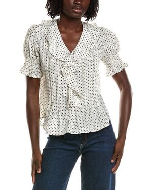 Tahari Short Gathered Sleeve Ruffle Top - White