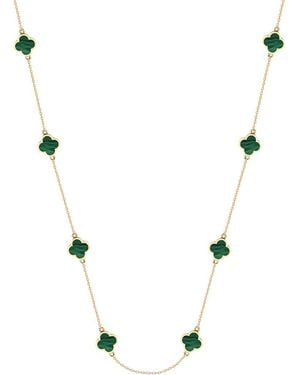 Gabi Rielle 14K Over Malachite Clover Station Necklace - Multicolour