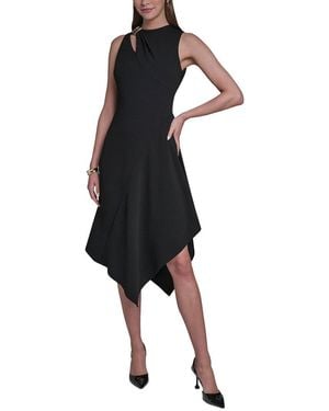 Halston Asymmetrical Hem Midi Dress - Black