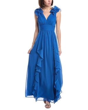 Eliza J Ruffle Strap Pleated Gown - Blue