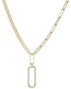 Adornia 14K Plated Cz Mixed Chain Oval Pendant Necklace - Metallic