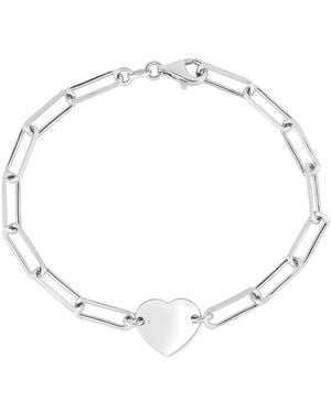 Italian Silver Piazza Di Spagna Paperclip Link Heart Bracelet - White