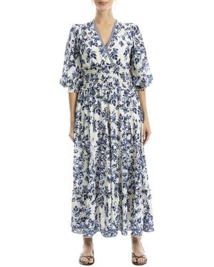 Max Studio Surplice Smocked Waist Maxi Dress - Blue