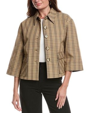 St. John Technical Plaid Wool-Blend Jacket - Natural