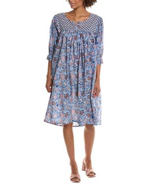 Pomegranate Split Neck Shift Dress - Blue