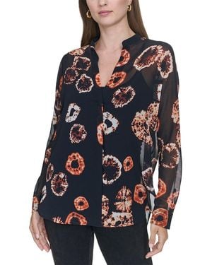Halston Printed V-Neck Top - Blue