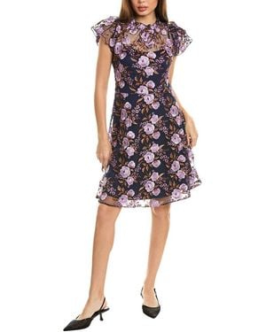 Maggy London Embroidered A-Line Dress - Purple