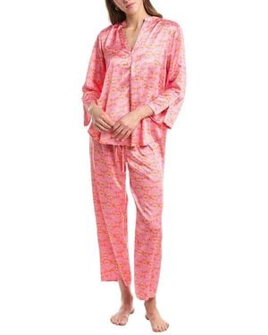 Natori 2Pc Rhythm Printed Satin Pyjama Pant Set - Red