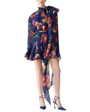 Carolina Herrera Silk Mini Dress - Blue