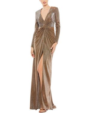 Mac Duggal Front Twist V Neck Long Sleeve Gown - Natural