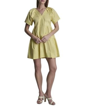 DKNY Pleated Contrast Stitch Dress - Yellow